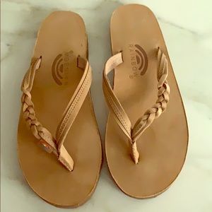 Rainbow Flirty Braidy tan flip flops